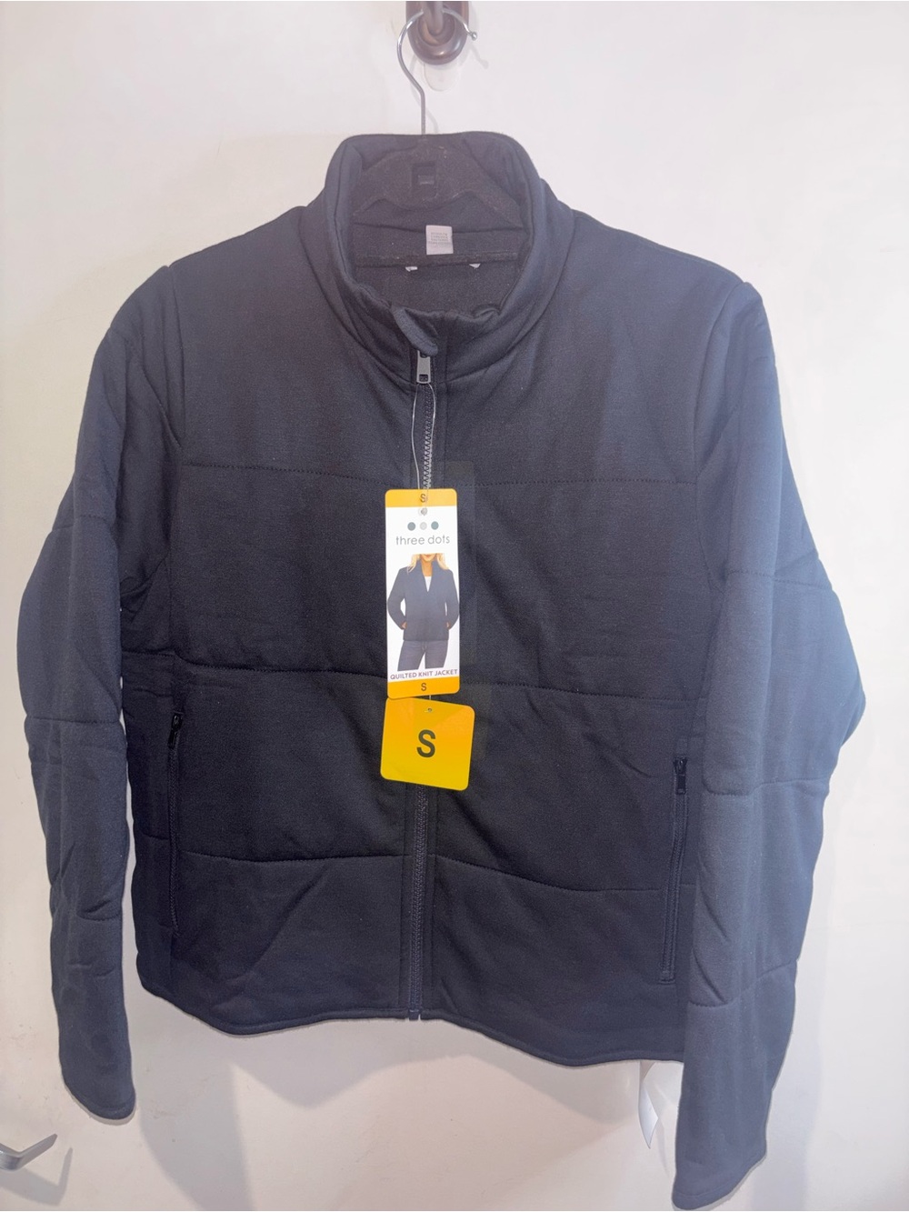 Three Dots Light Gray or Black Quilted Jacket (Small)